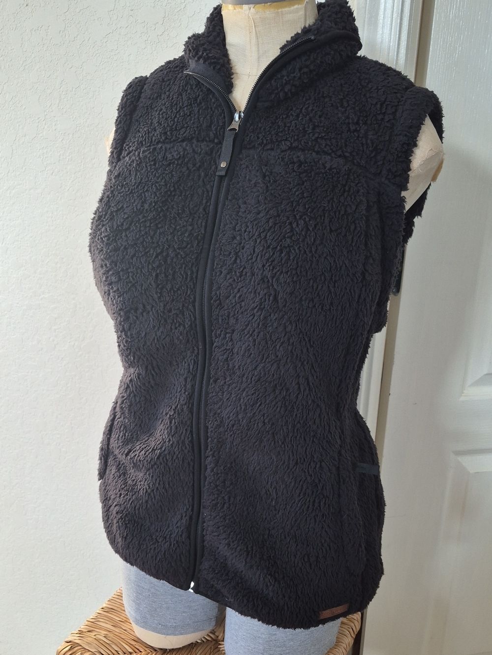Free-country Y2K Women's Black Plush/Sherpa Vest With Pockets Sz Large